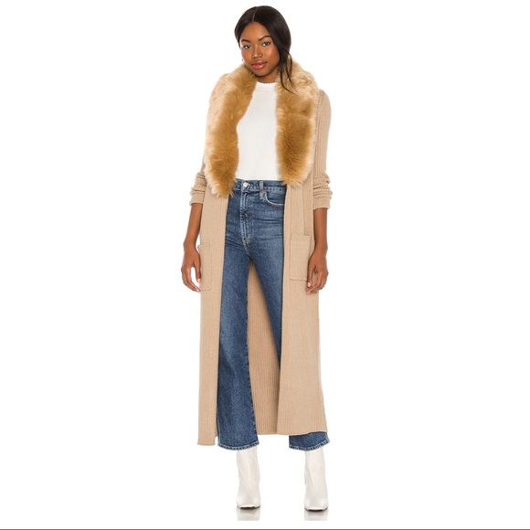 Show Me Your Mumu Lombardi Long Cardigan in Taupe With Faux Fur - Picture 3 of 8